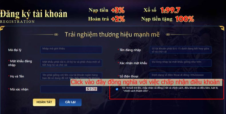 Người chơi phải đảm bảo đủ 18 tuổi trở lên